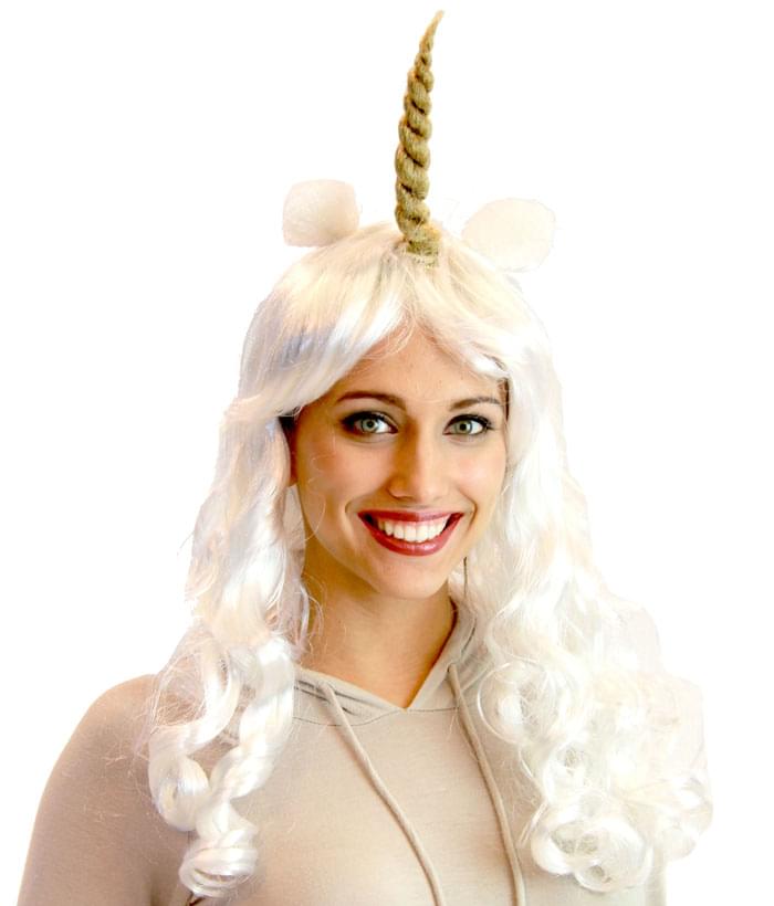 Deluxe Unicorn Costume Wig With Ears Adult: White/Prince