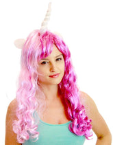 Deluxe Unicorn Costume Wig With Ears Adult: Purple & Pink/Singer