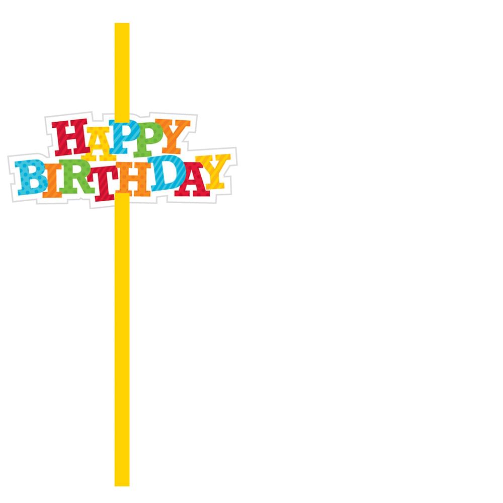 Straws With Happy Birthday Attachment 6 Pack Yellow