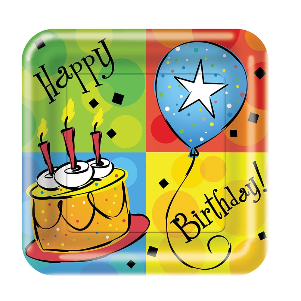 8 Pack 6 7/8 Square Luncheon Plate Cake Celebration