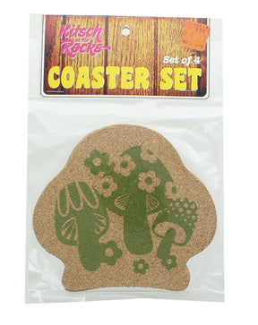 Retro Cork Coaster Set - Mushroom - Set of 4