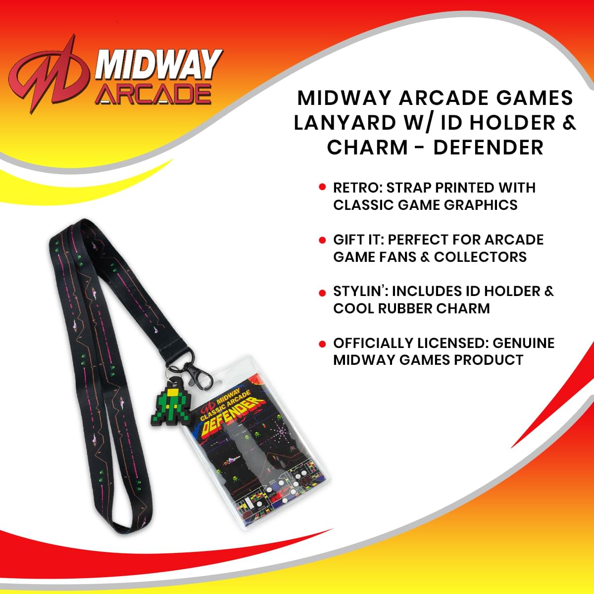 Midway Arcade Games Lanyard w/ ID Holder & Charm - Defender