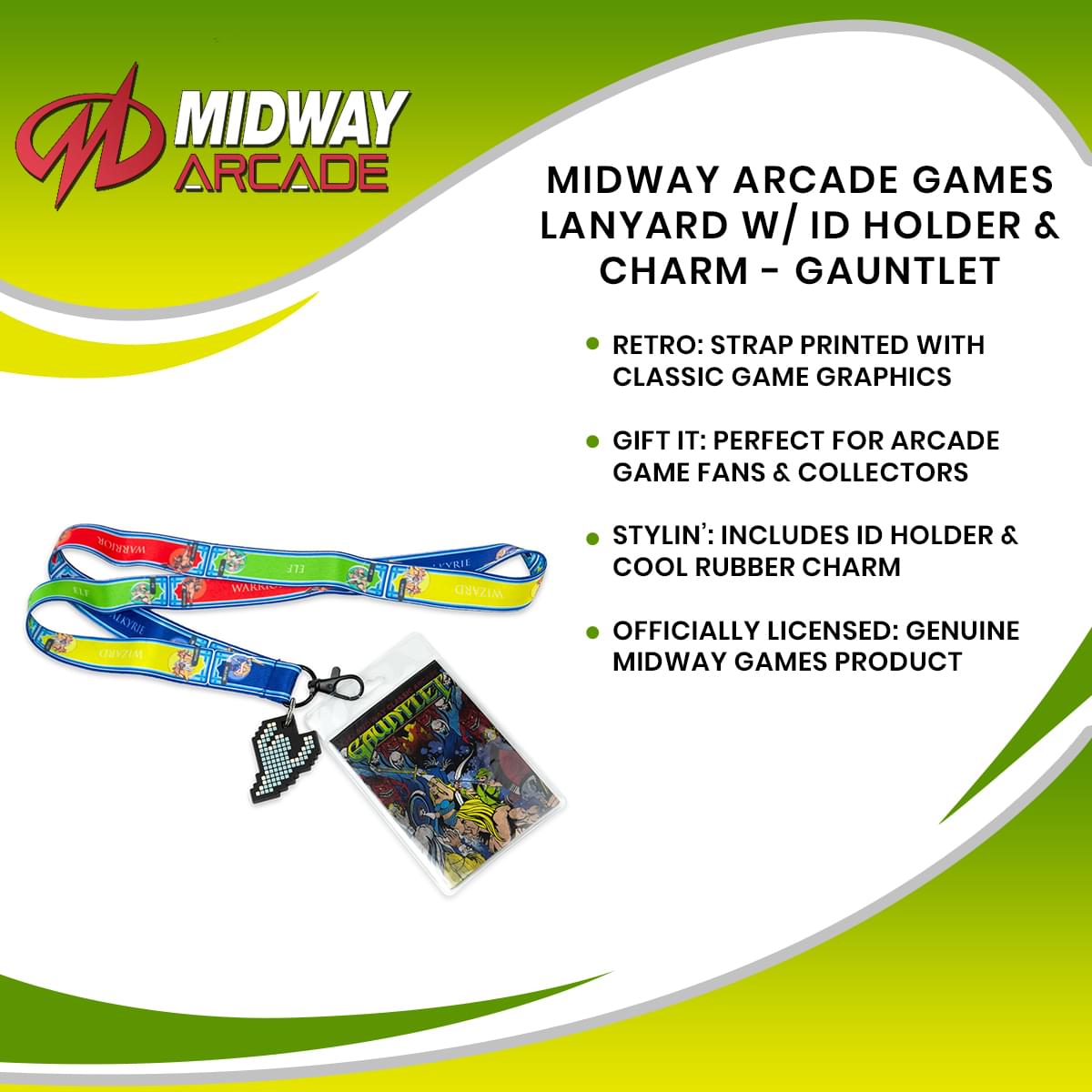 Midway Arcade Games Lanyard w/ ID Holder & Charm - Gauntlet