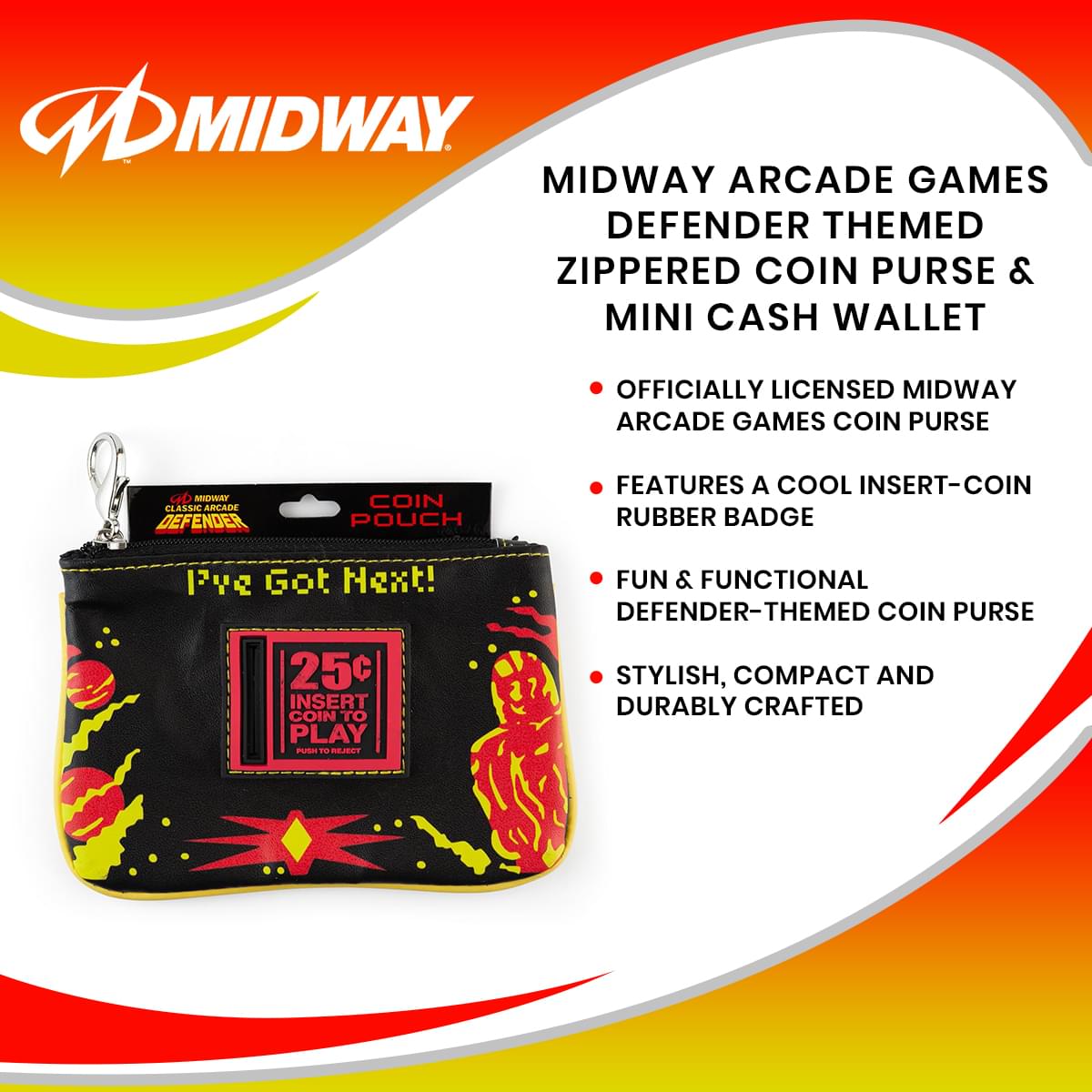Midway Arcade Games Defender Themed Zippered Coin Purse & Mini Cash Wallet