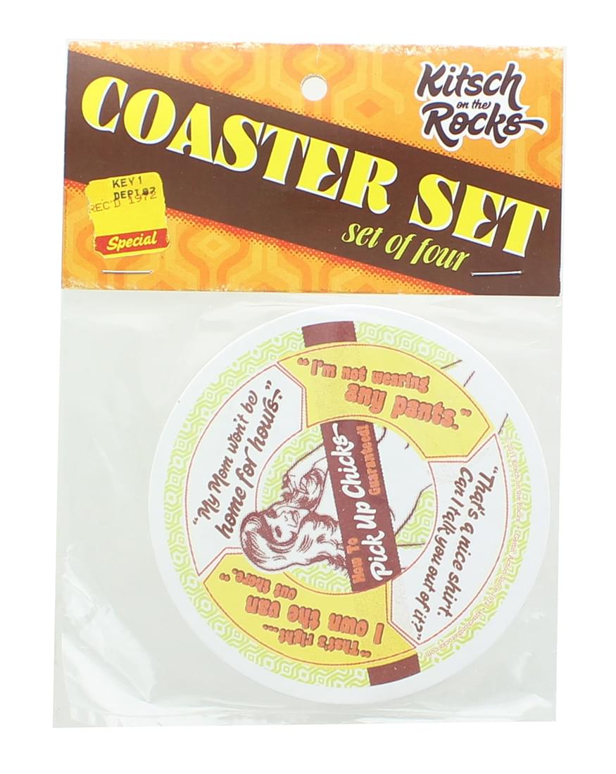 Kitsch on the Rocks Retro Cork Coaster Set - Pick Up Chicks - Set of 4