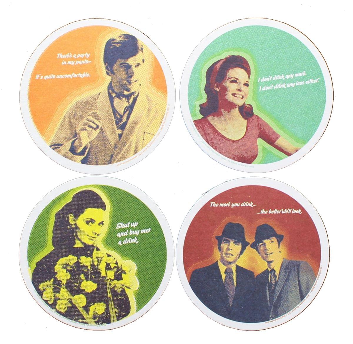 Kitsch on the Rocks Retro Cork Coaster Set - Bad Drinking Jokes - Set of 4