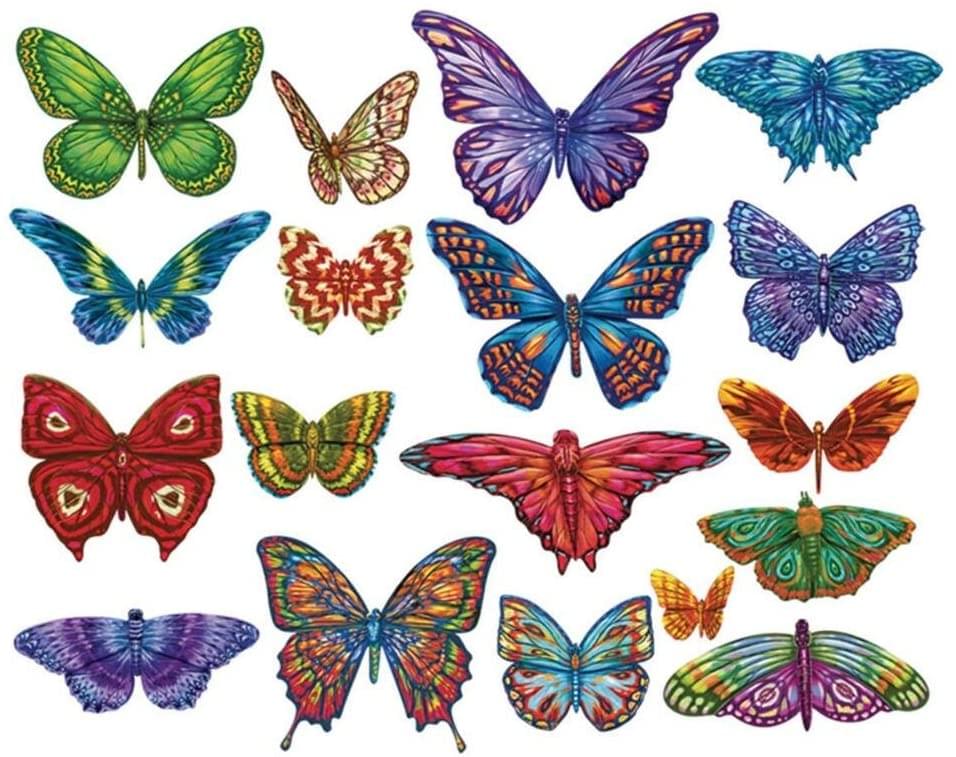 Butterflies II | 18 Mini Shaped Jigsaw Puzzles | 500 Color Coded Pieces