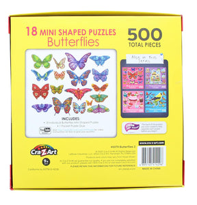 Butterflies II | 18 Mini Shaped Jigsaw Puzzles | 500 Color Coded Pieces