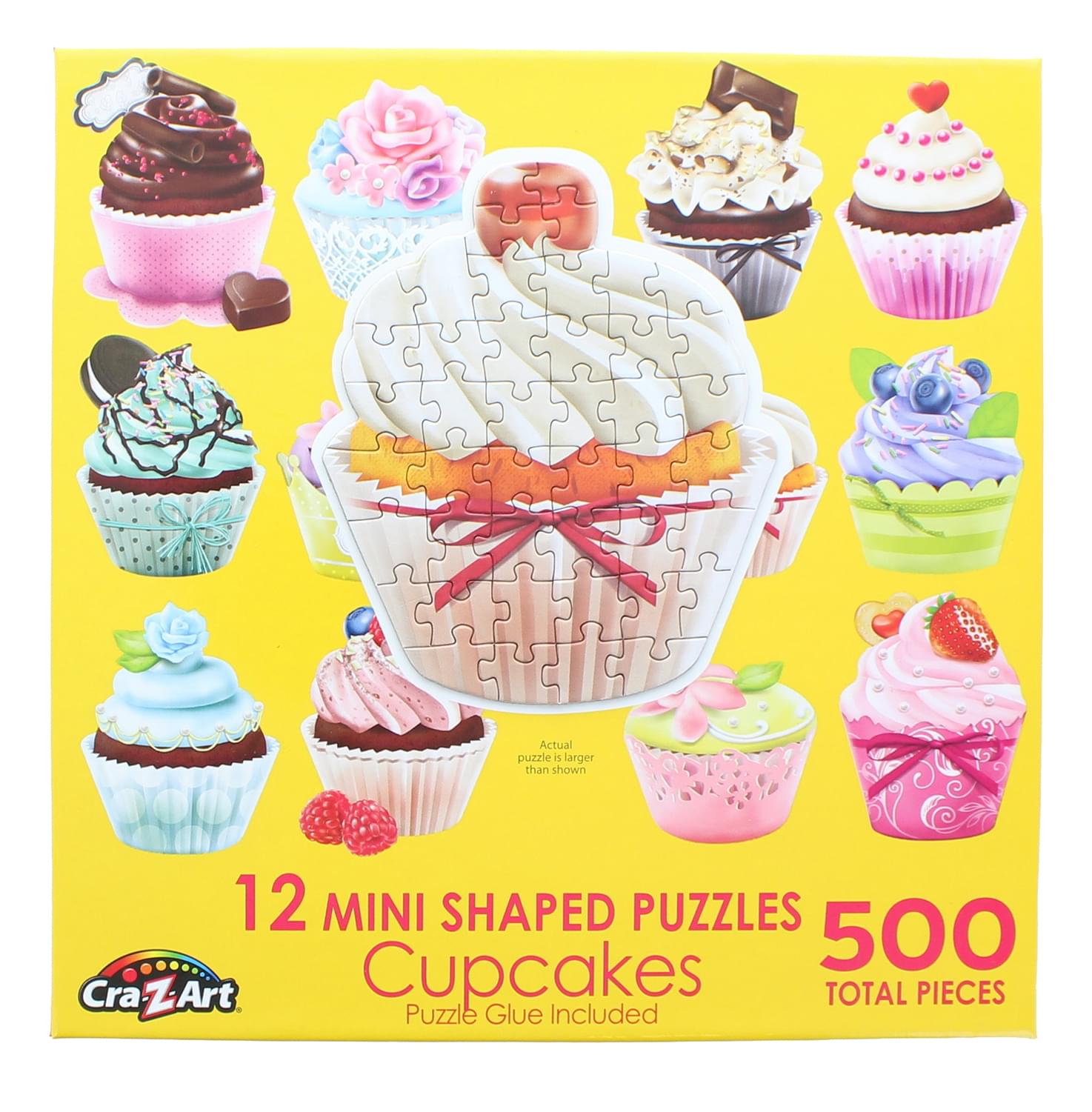 Cupcakes I | 12 Mini Shaped Jigsaw Puzzles | 500 Color Coded Pieces