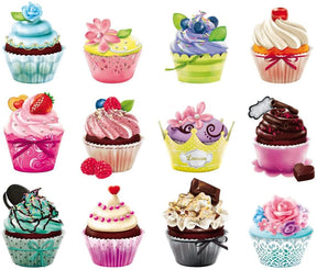 Cupcakes I | 12 Mini Shaped Jigsaw Puzzles | 500 Color Coded Pieces