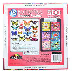Butterflies III | 18 Mini Shaped Jigsaw Puzzles | 500 Color Coded Pieces