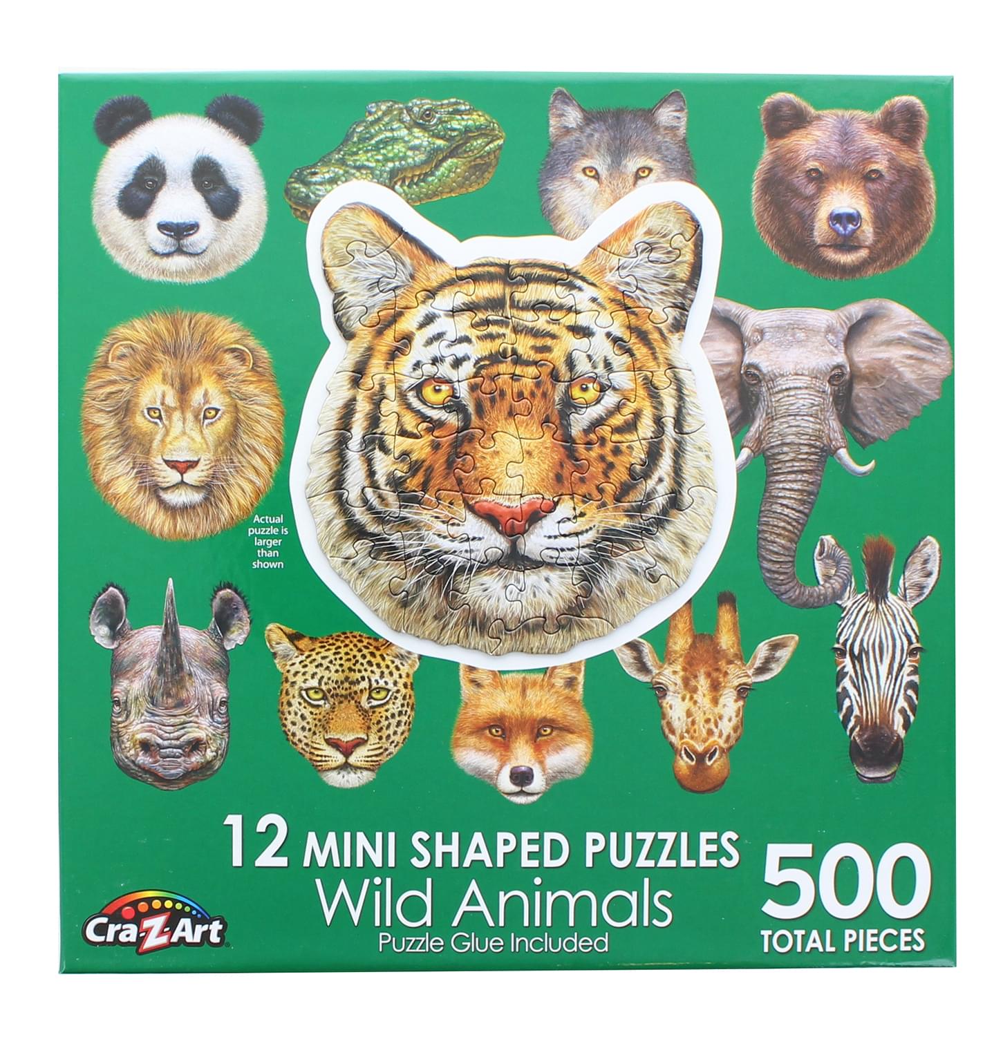 Wild Animals | 12 Mini Shaped Jigsaw Puzzles | 500 Color Coded Pieces