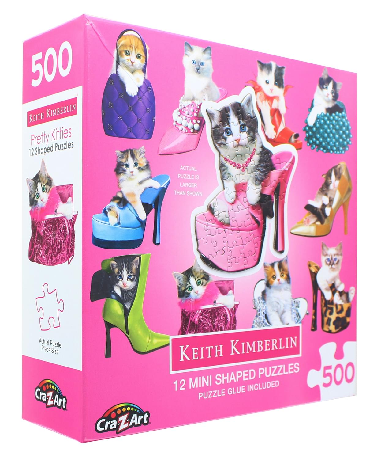 Pretty Kitties | 12 Mini Shaped Jigsaw Puzzles | 500 Color Coded Pieces