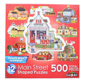Main Street | 12 Mini Shaped Jigsaw Puzzles | 500 Color Coded Pieces