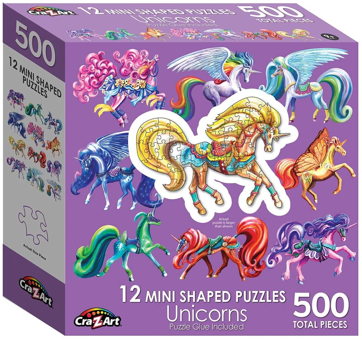 Enchainting Unicorns Collection of 12 Mini Shaped Puzzles | 500 Pieces Total