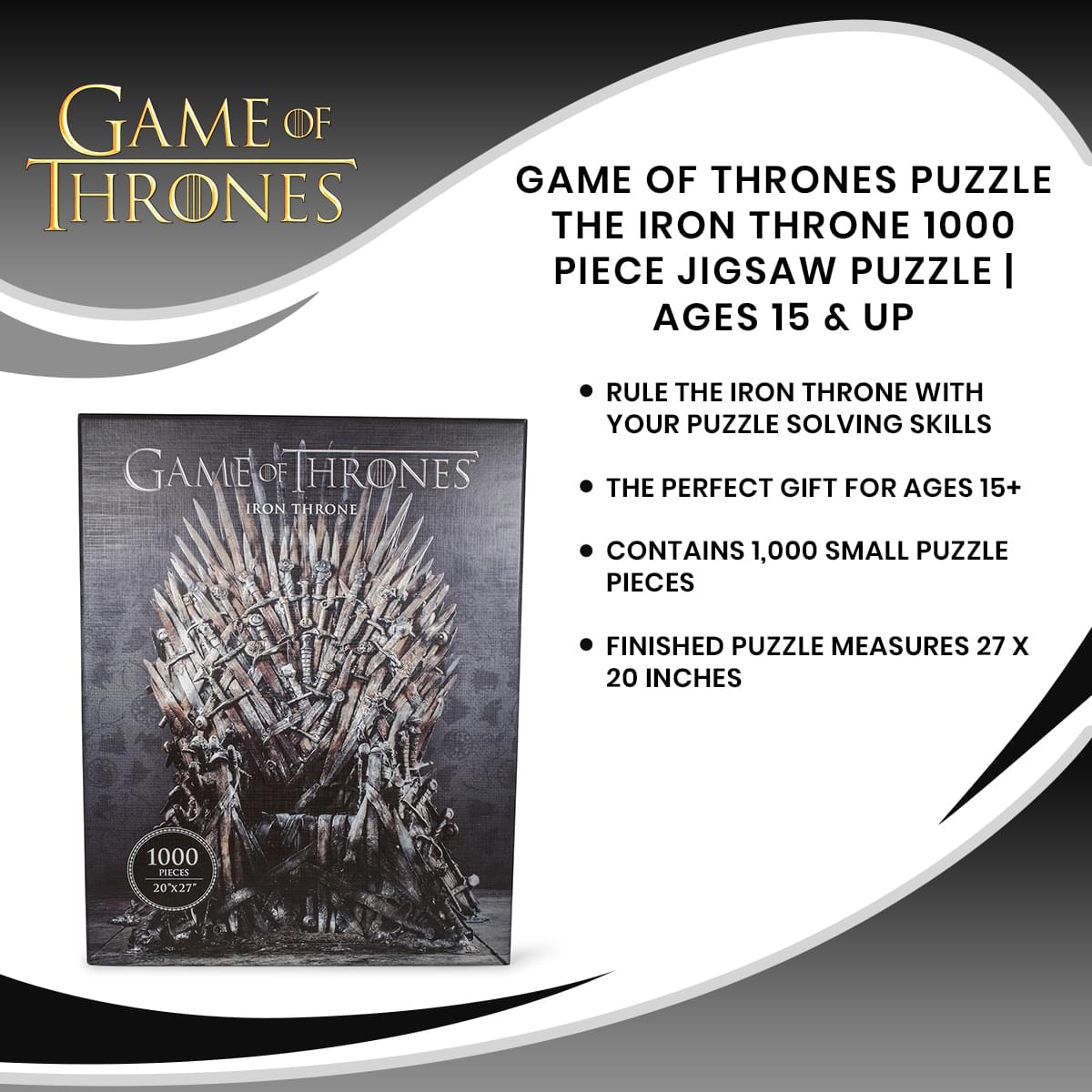 Game Of Thrones Puzzle The Iron Throne 1000 Piece Jigsaw Puzzle | Ages 15 & Up