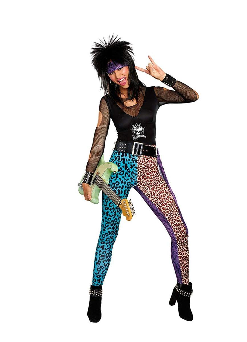 Hair Band 80's Rocker Women's Costume Set - Black/Multi