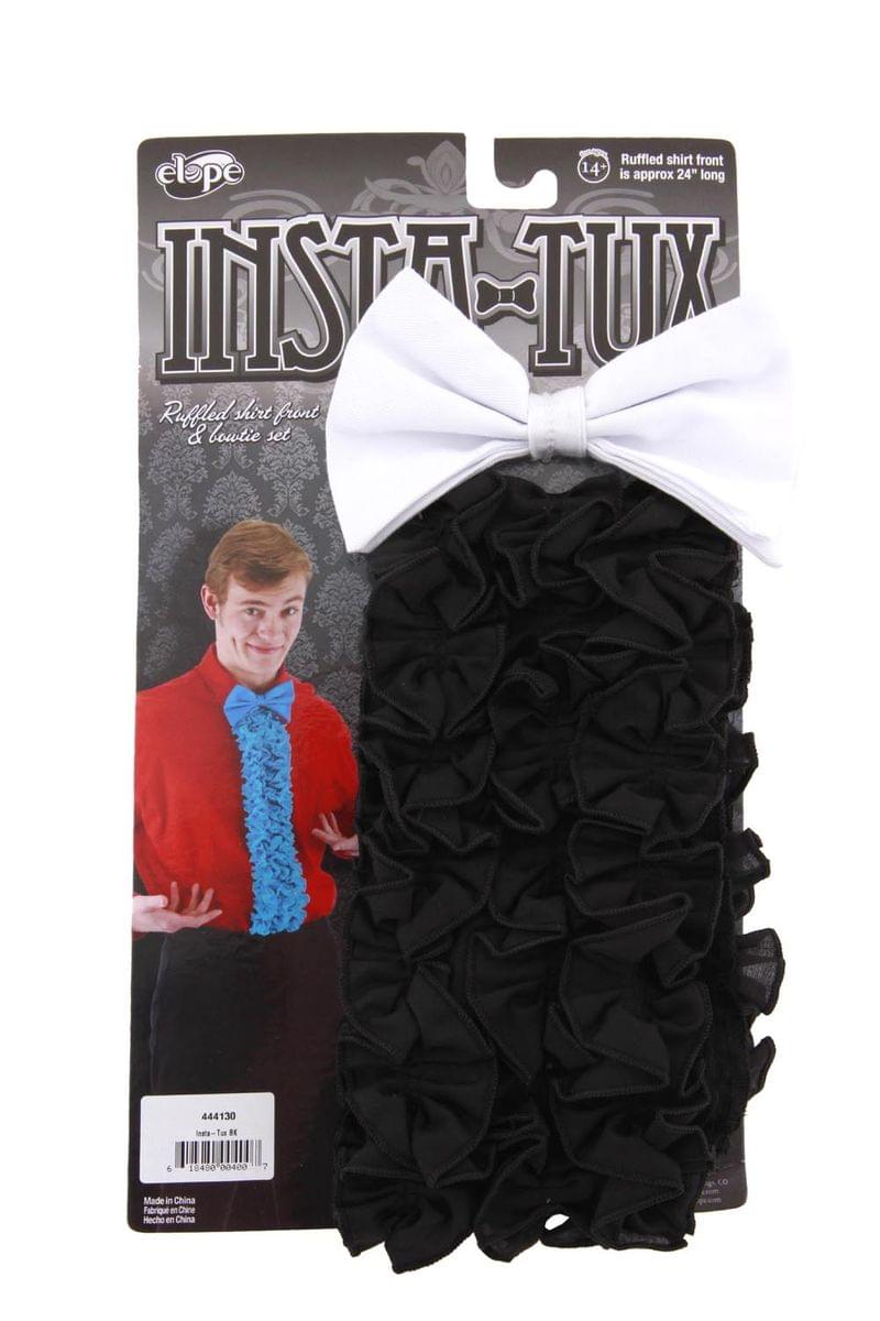 24" Insta-Tux Costume Ruffle & Bow Tie Adult: Black Ruffle & White Tie