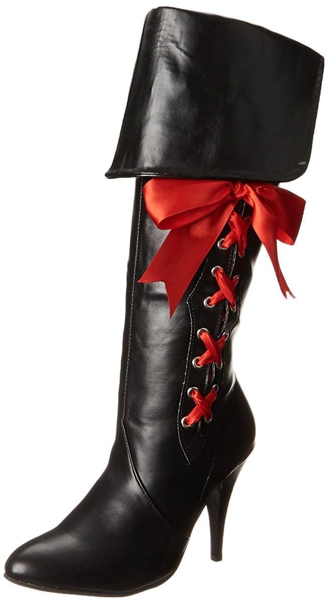 Women's Costume Pirate Boots, Black w/ Ribbons