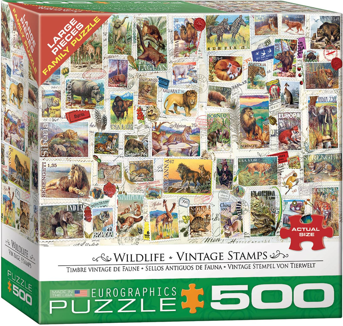 Wildlife Vintage Stamps 500 Piece Jigsaw Puzzle | Free Shipping