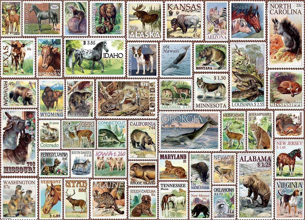 Animals of North America Vintage Stamps 500 Piece Jigsaw Puzzle