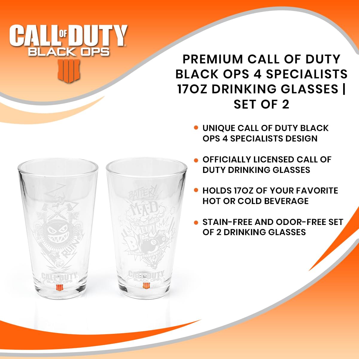 Premium Call of Duty Black Ops 4 Specialists 17oz Drinking Glasses | Set of 2