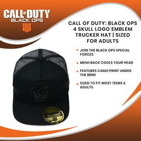 Call Of Duty: Black Ops 4 Skull Logo Emblem Trucker Hat | Sized For Adults