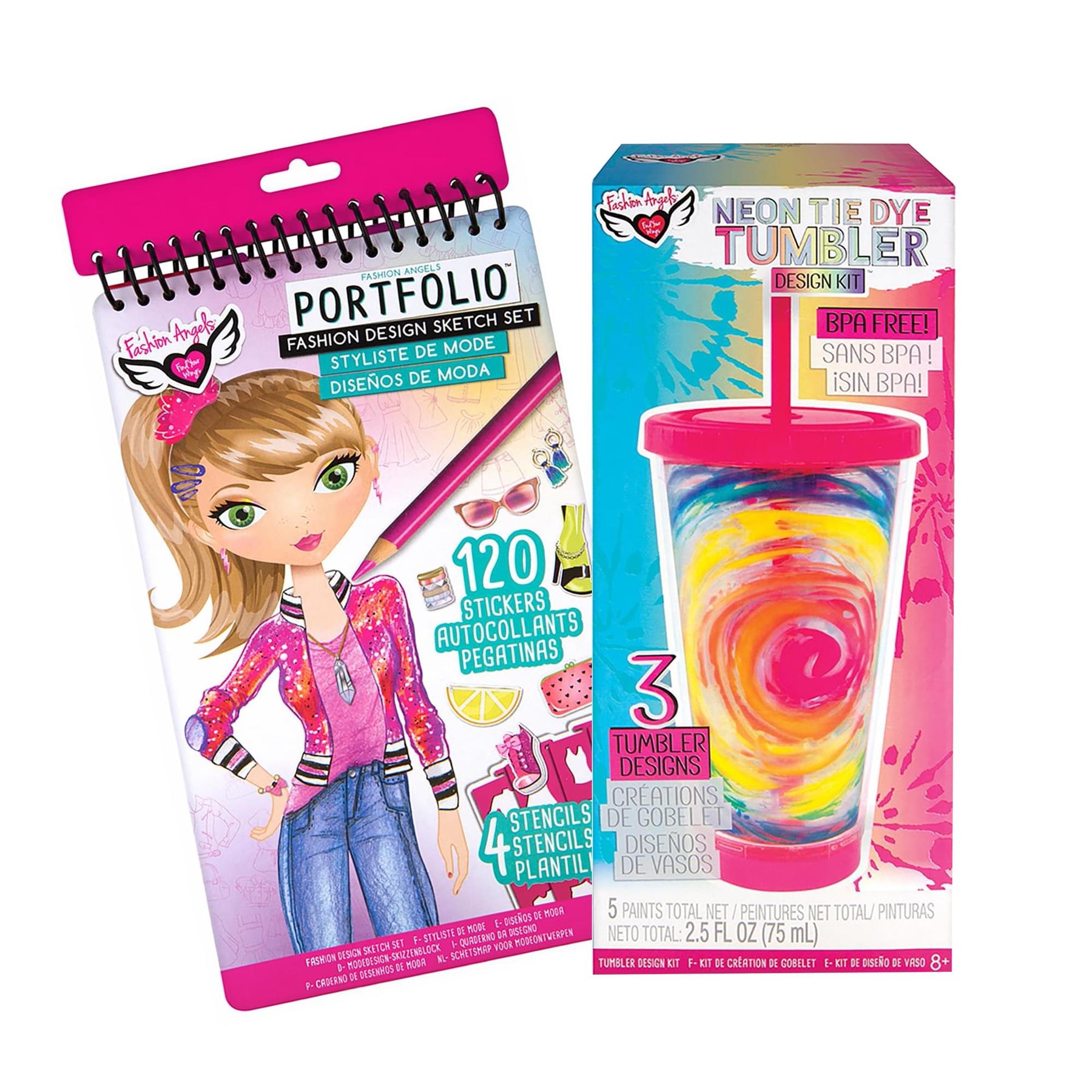 Fashion Angels Fashion Sketch Portfolio & DIY Tie Dye Neon Tumbler Kit
