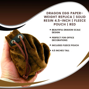 Dragon Egg Paperweight Replica | Solid Resin 4.5-Inch | Fleece Pouch | Red
