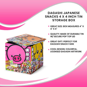 Dagashi Anime Otaku Japanese Snacks 4 x 4 Inch Tin Storage Box