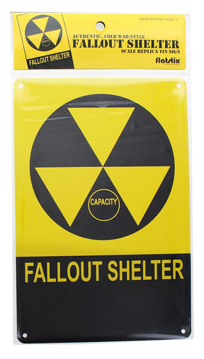 Vintage Fallout Shelter Metal Sign Replica, Nuclear Warning Sign, 6in X 9in