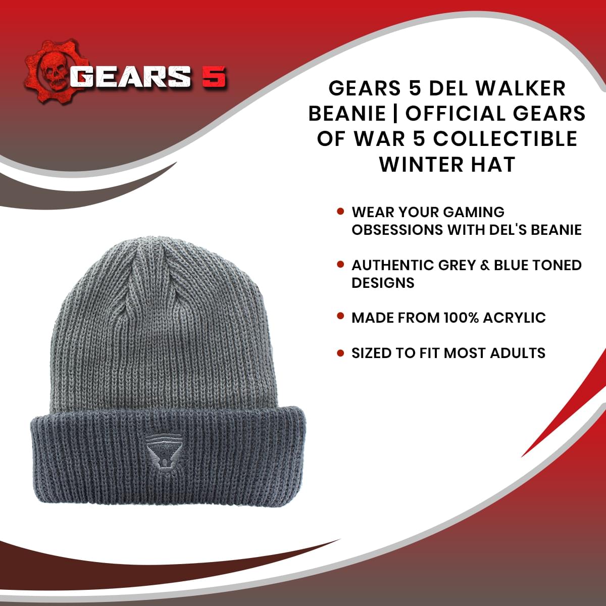 gears of war cap Gears 5 Del Walker Embroidered Beanie Official Gears Of War 5 Collectible Winter Hat Grey & Blue Hat Perfect For Cosplay & Collections