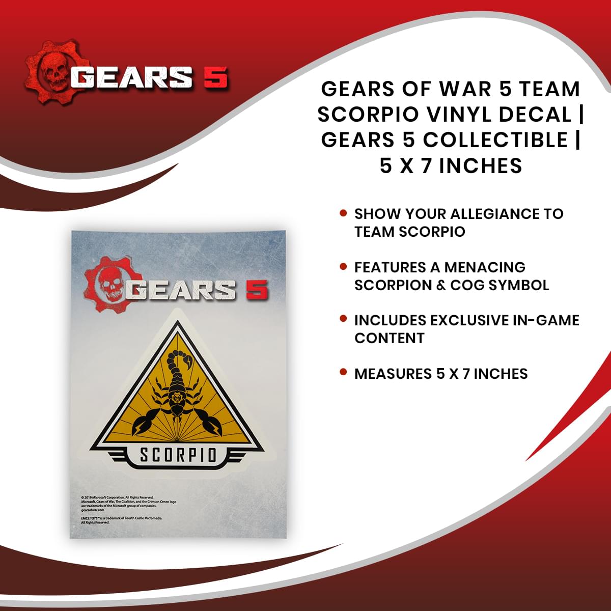 Gears of War 5 Team Scorpio Vinyl Decal | Gears 5 Collectible | 5 x 7 Inches