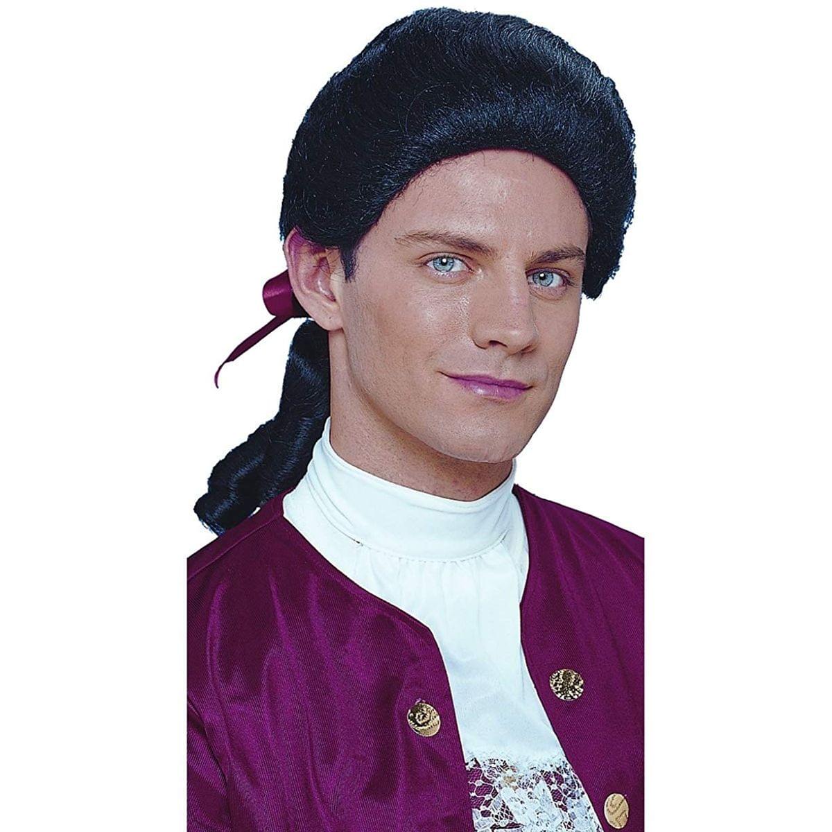Colonial Duke Men's Costume Wig with Bow - Black