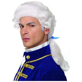 Colonial Duke Men's Costume Wig with Bow - White