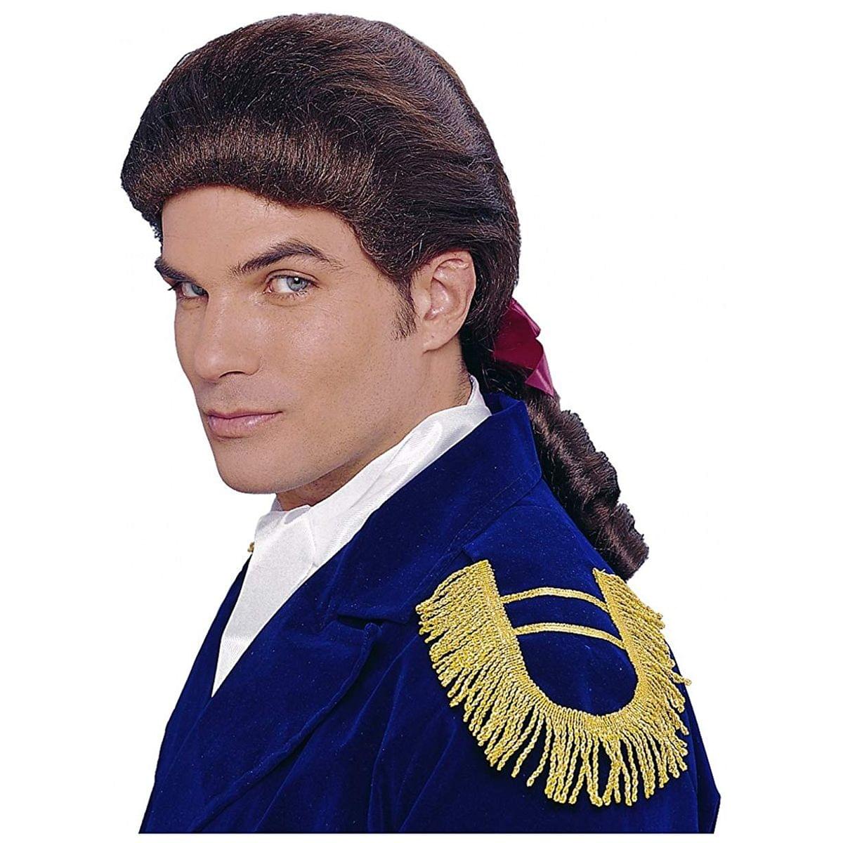 Colonial Duke Men's Costume Wig with Bow - Brown