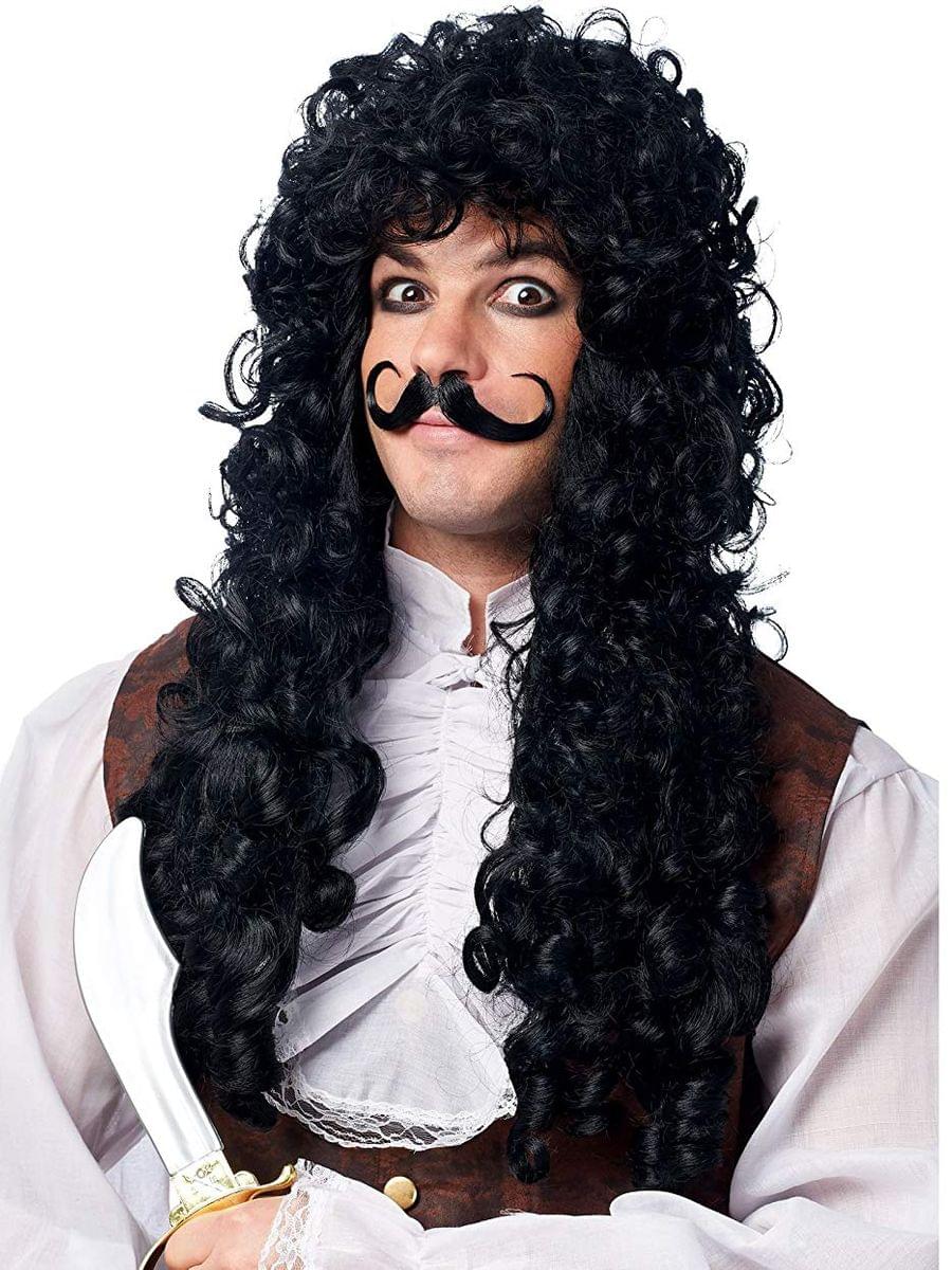 Captain Hook Men's Costume Wig with Moustache - Black