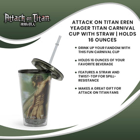 Attack On Titan Eren Yeager Titan Carnival Cup With Straw | Holds 16 Ounces