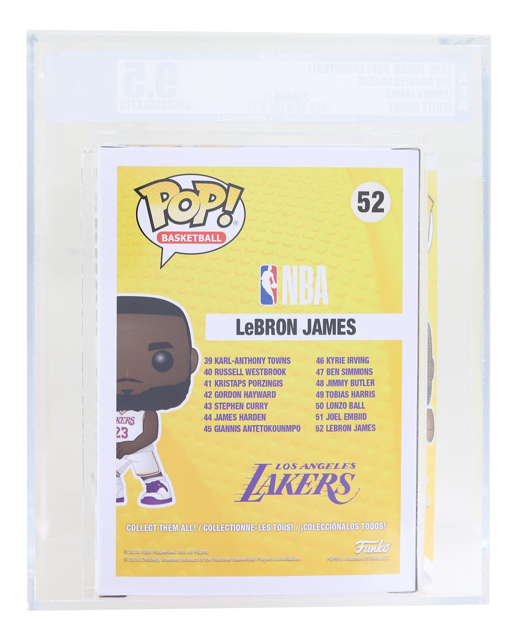 LA Lakers NBA Funko POP Vinyl Figure | Lebron James White Jersey Graded AFA 9.5