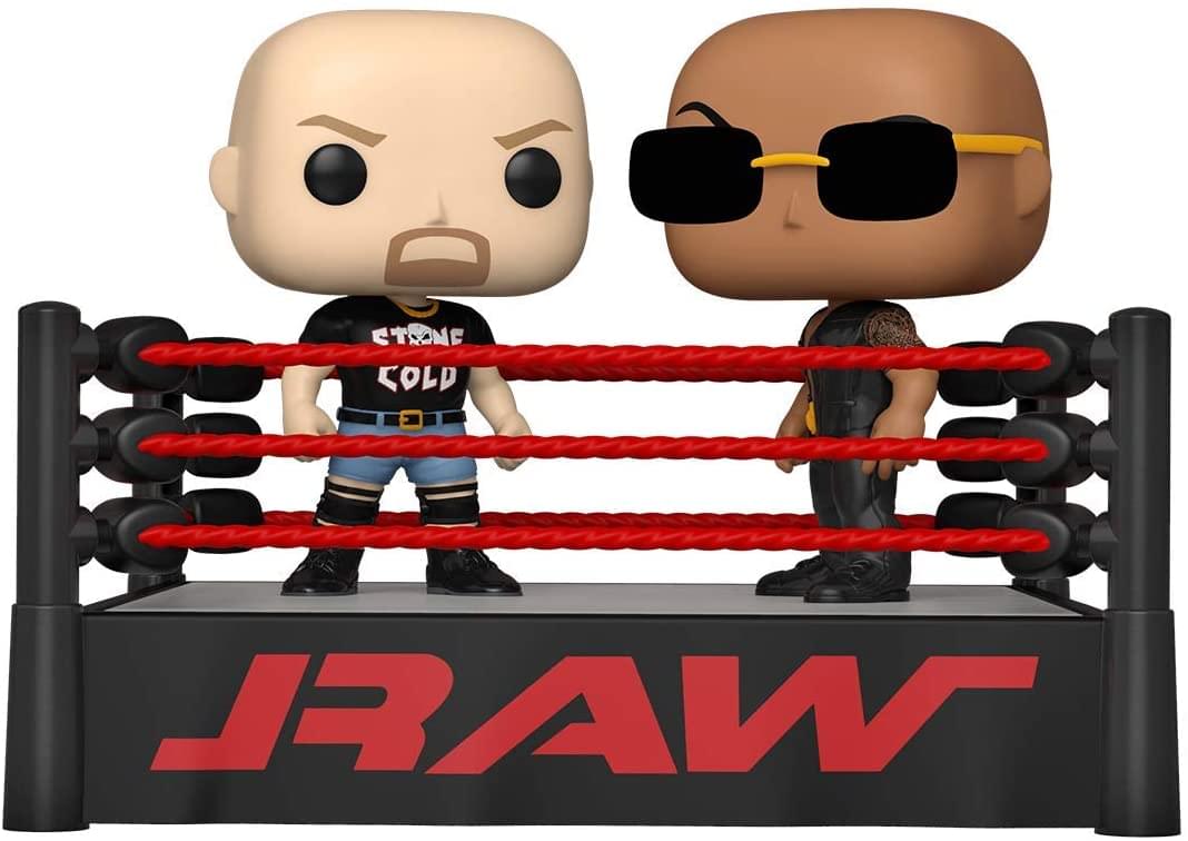 WWE Funko POP Moment Figure 2-Pack | The Rock vs Stone Cold in Wrestling Ring