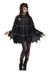 Spider Web Adult Costume Poncho, Black/Silver