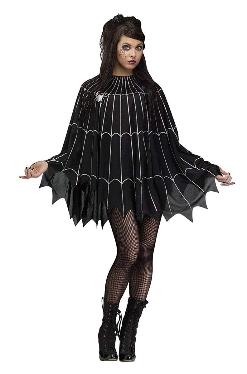 Spider Web Adult Costume Poncho, Black/Silver
