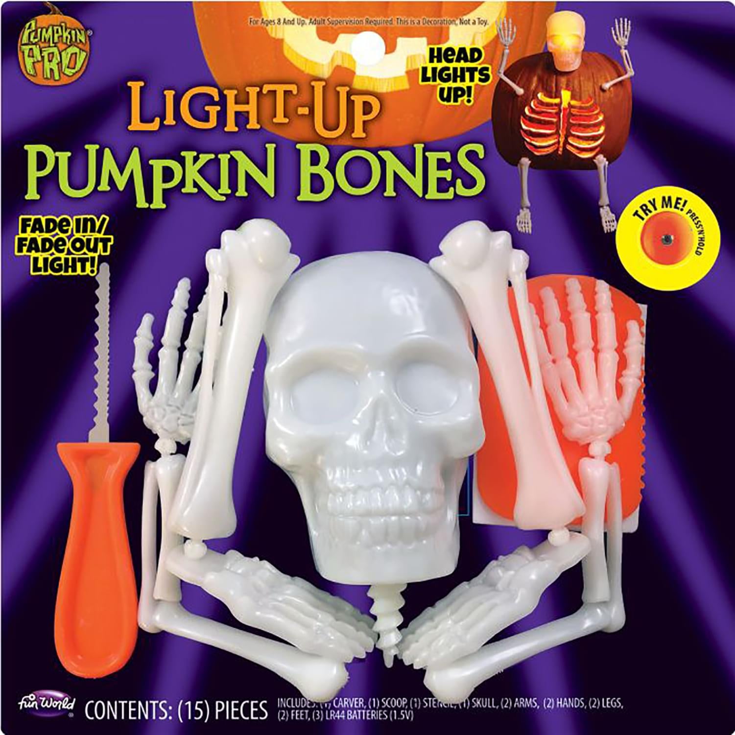 Halloween Light Up Skellington Bones Pumpkin Carving & Decorating Kit