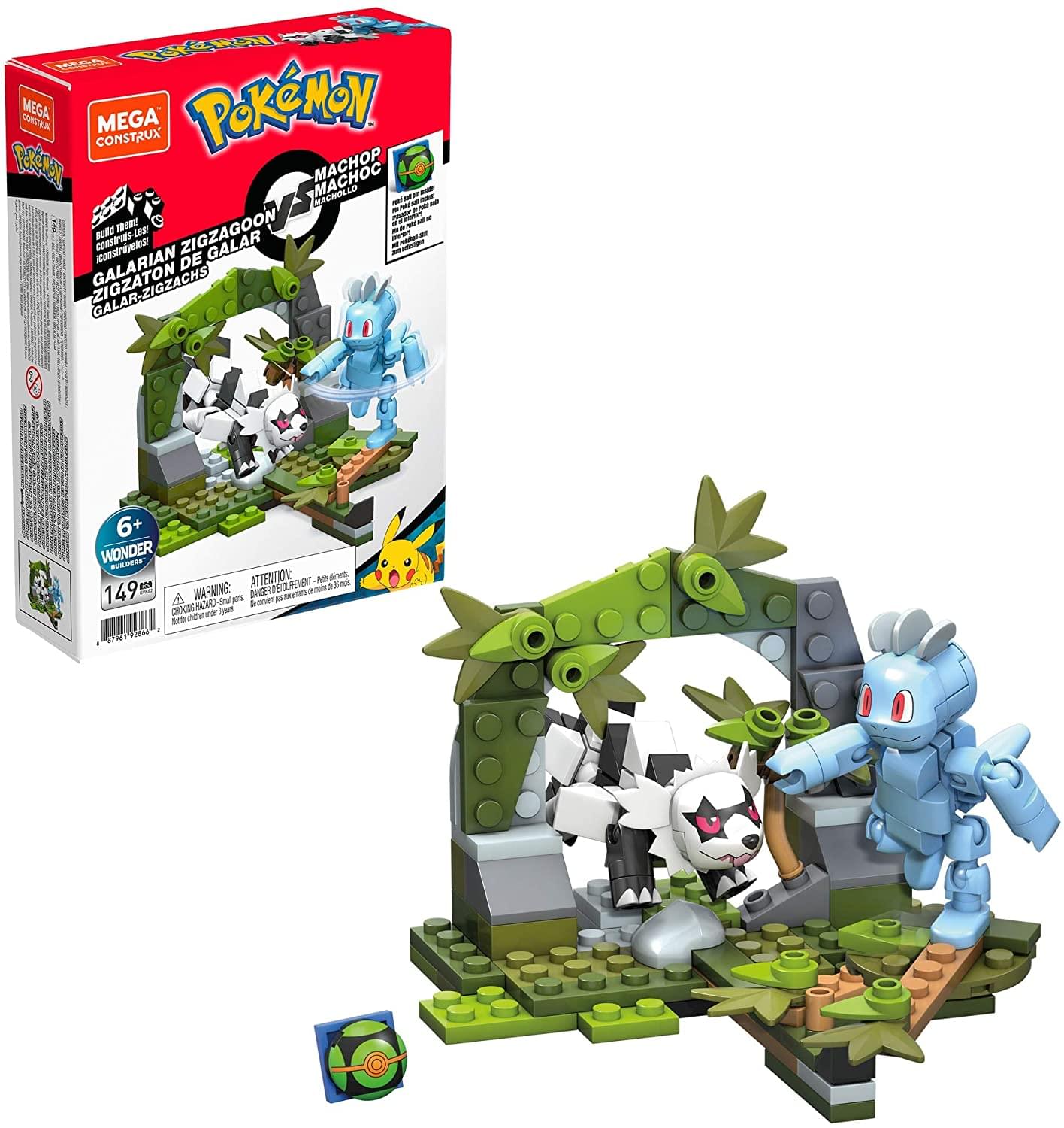 Pokemon Mega Construx 149 Piece Building Set | Galarian Zigzagoon vs Machop