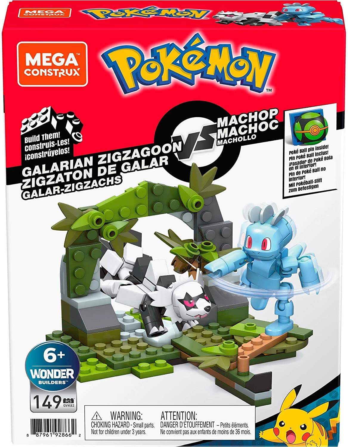 Pokemon Mega Construx 149 Piece Building Set | Galarian Zigzagoon vs Machop