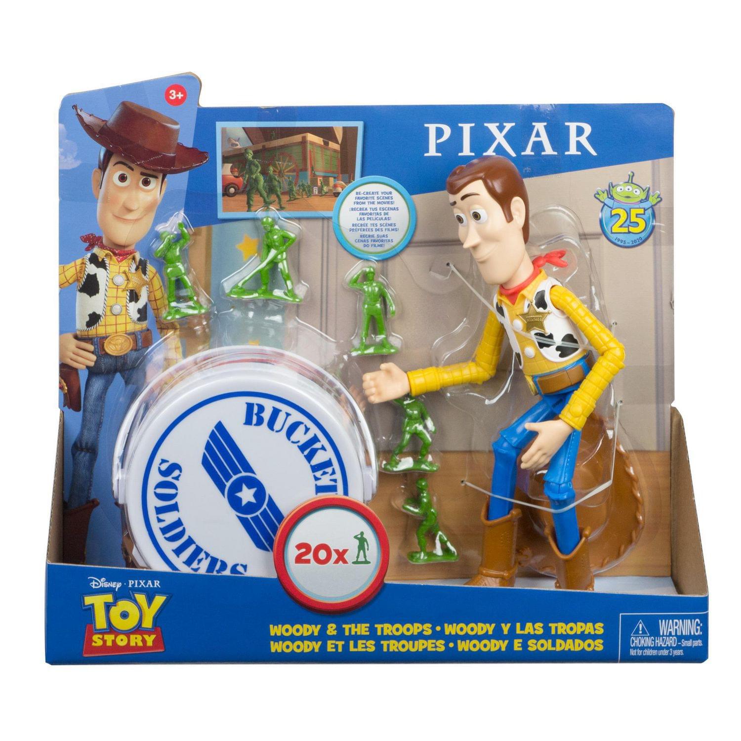 Disney Toy Story Figure Set | 10 Inch Woody & 20 Army Men In Bucket