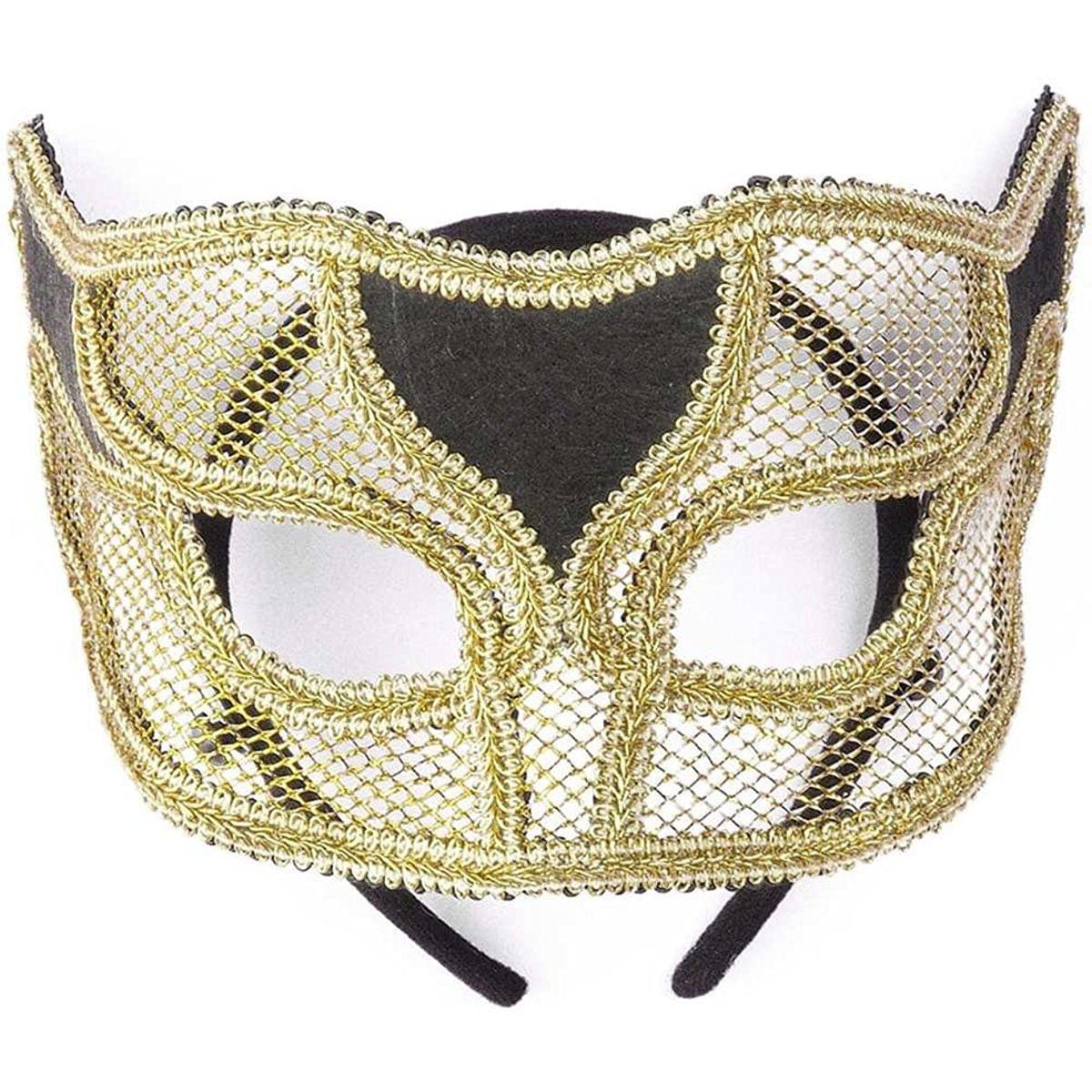 Gold Netted Venetian Costume Mask Adult One Size