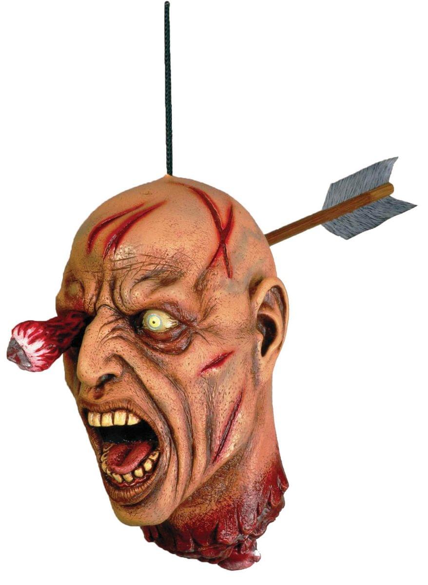 Arrow Through Severed Head Zombie Hanging Halloween Prop
