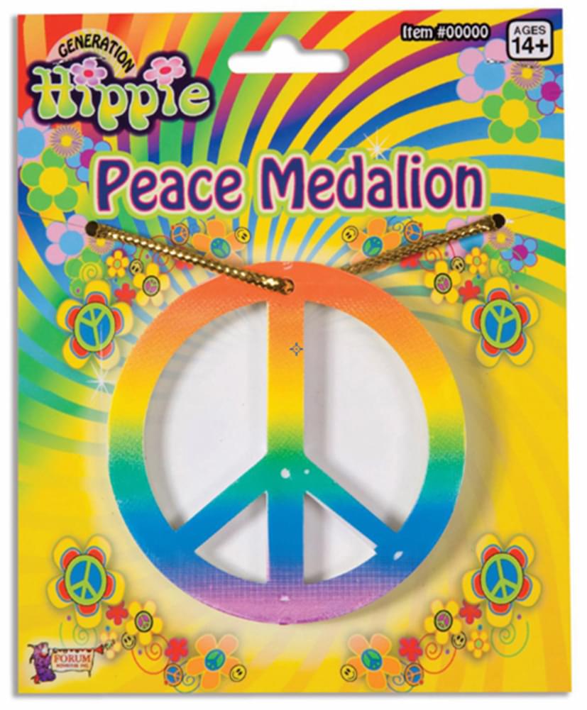Hippie Rainbow Peace Medallion Necklace Costume Accessory