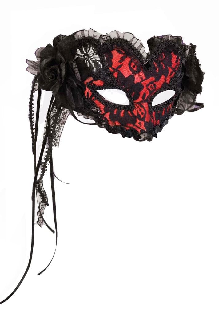 Red Lace Venetian Mardi Gras Half Mask Costume Adult